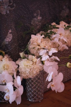 Soft pink and white flowers with delicate netting.